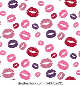 Seamless pattern with lips in different shades of red over white background.