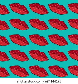 seamless pattern. lips. green background.