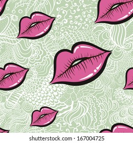 Seamless pattern. Lips. Kiss. Imprint. Wallpaper. vector 