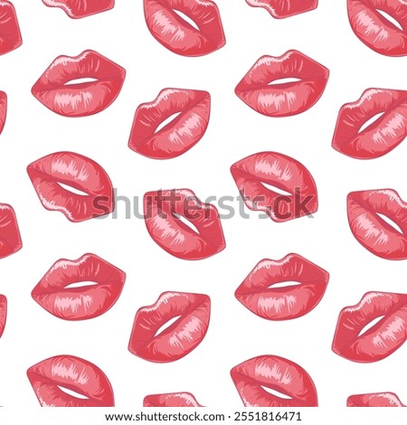 Seamless pattern lips kisses prints. Valentines day background