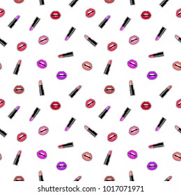 seamless pattern with lips and lipsticks