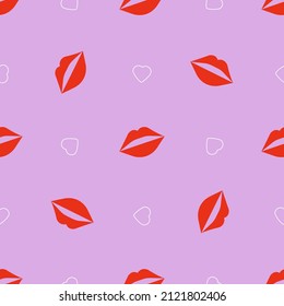 Seamless pattern with lips and love heart shapes. Simple decoration for holiday and fest presents. Endless vector structure for print, textile, fabric and wrapping paper design.