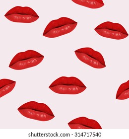 Seamless pattern with lips. The mouth with a kiss. Vector background. Textute of female  lips with a smile.