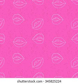 Seamless pattern with lips on pink background