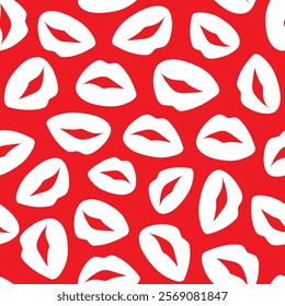 Seamless pattern of lips on red background, perfect for festive occasions and celebrations.