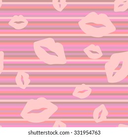 Seamless pattern with lips. Pink silhouette on a colorful background