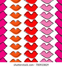 Seamless pattern with lips. Pop art style. Cloth design, wallpaper. Textile rapport.