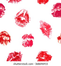 Seamless pattern - lips prints kisses