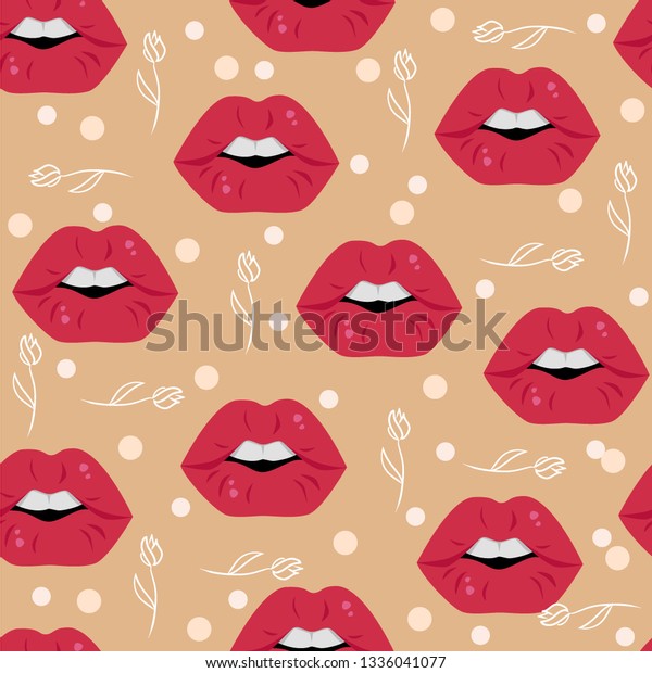 Seamless Pattern Lips Roses Vector Image Stock Vector Royalty Free