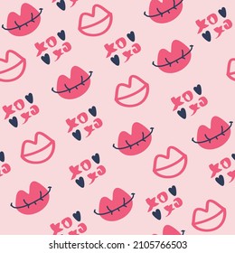 Seamless pattern with lips and word xoxo. Background for textile, fabric, wrapping paper, socks, web, stationery, clothes and other designs.