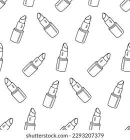 Seamless pattern with lipstick hand drawn doodle outline vector