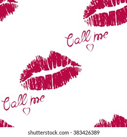 Seamless pattern with lipstick and kiss