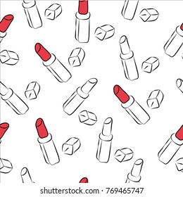 
Seamless pattern with lipstick in a minimalist style hand drawn vector illustration