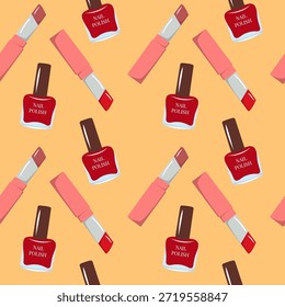 Patrón sin fisuras con lápiz labial y Ilustración vectorial de esmalte de uñas