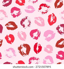 Nahtloses Muster mit Lippenstift-Drucken auf hellem Hintergrund. Vektor Valentinstag	
