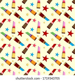 Seamless pattern with lipstick, Vector texture illustration.