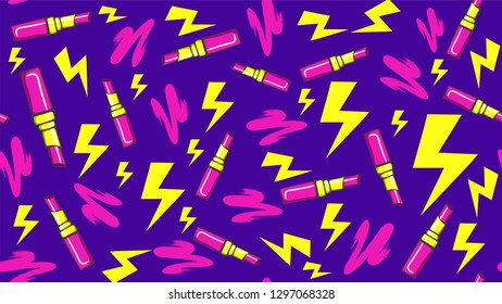 seamless pattern with lipsticks and lightning