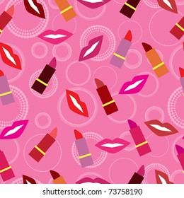 Seamless pattern  with lipsticks and lips