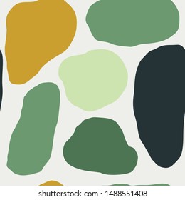 Seamless pattern of liquid forms in Scandinavian style. Hand draw texture in green colors from geometric objects. Vector background. For printing on fabric, packaging, Wallpapers, social media posts