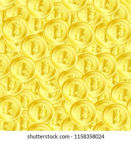 Seamless pattern of litecoin and bitcoin on coin