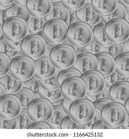 Seamless pattern of litecoin and bitcoin on coin