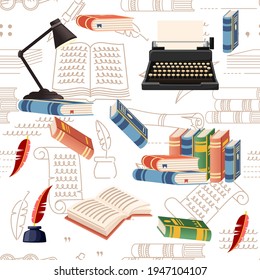 Seamless pattern Literature lesson courses online education concept or school lesson vector illustration on white background