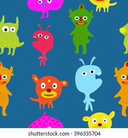 seamless pattern  Litter Monsters  children monsters, cartoon. different cute funny cartoon monsters