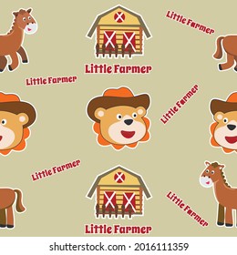 seamless pattern of little animal farmer, vector cartoon, for fabric, baby clothes, background, textile, wrapping paper and other decoration.