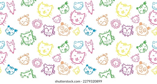 seamless pattern little animal head, cute color, colorful, children pattern