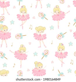 
Seamless pattern with a Little Ballerina on a beautiful background.Vector illustration in a simple style.