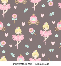 Seamless pattern with a Little Ballerina on a beautiful background.Vector illustration in a simple style.