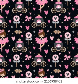 Seamless pattern with a Little Ballerina on a beautiful background.Vector illustration in a simple style.