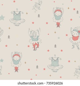 seamless pattern with  little ballet dancers ,cute  ballerinas, Can be used for baby t-shirt print, fashion print design, kids wear, baby shower celebration greeting and invitation card.