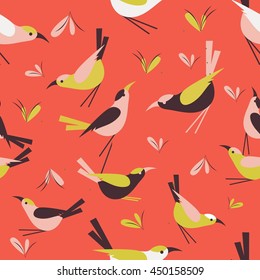 seamless pattern little birds on a white background