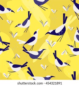 seamless pattern little birds on a white background