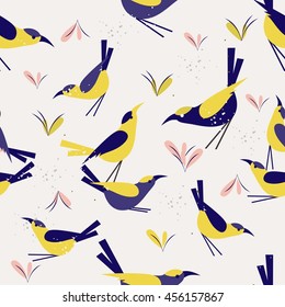 seamless pattern little birds on a white background