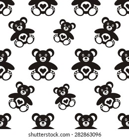 Seamless pattern with little black teddy bears