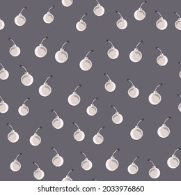 Patrón sin foco con letra pequeña de bomba. Elementos de armas aleatorias. Fondo gris. Estilo sencillo. Perfecto para el diseño de tela, impresión textil, envoltura, cubierta. Ilustración vectorial.