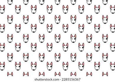 Seamless pattern with little bull terriers Vector for light background. Surface design for fabric, wrapping paper, stationery, wallpaper, and textile