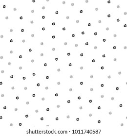 Seamless pattern with little cartoon black flowers on white background. Good for surface design, textile, fabric manufacturing, wrapping paper. Vector.