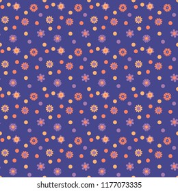 Seamless pattern with little cartoon flowers. Vector