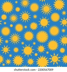 Seamless pattern with little cartoon suns. Vector illustration.