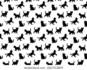 Seamless pattern Little Cat black silhouette.