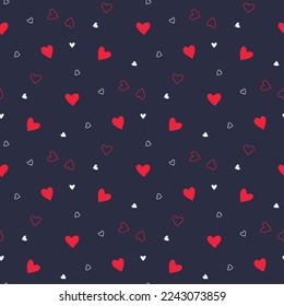 seamless pattern with little chaotic hearts on deep blue background