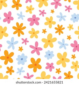 seamless pattern with little colourful flowers for dolls textile
