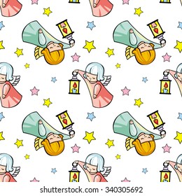 Seamless pattern with little cute angels