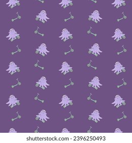 Seamless pattern with little cute cartoon octopus. Pattern for kids.