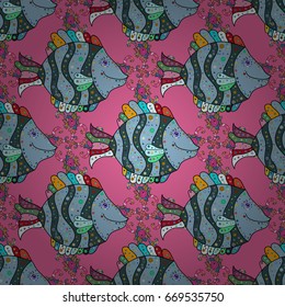 Seamless pattern with little cute colorful fishes on colored background. Childish vector texture tile. Vector illustration. Sea fish on colored background.