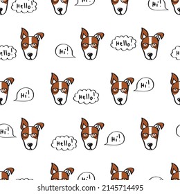 Seamless pattern with little cute dogs for gift wrap, kids textile or book covers, wallpapers and scrapbook. Vector