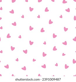 Seamless pattern with little cute hearts in light pink, seamless print with hearts for backgrounds. Vector illustration 